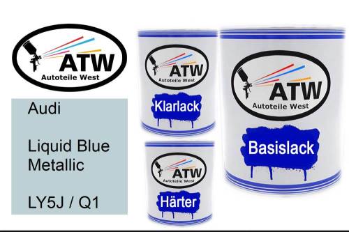 Audi, Liquid Blue Metallic, LY5J / Q1: 1L Lackdose + 1L Klarlack + 500ml Härter - Set, von ATW Autoteile West.